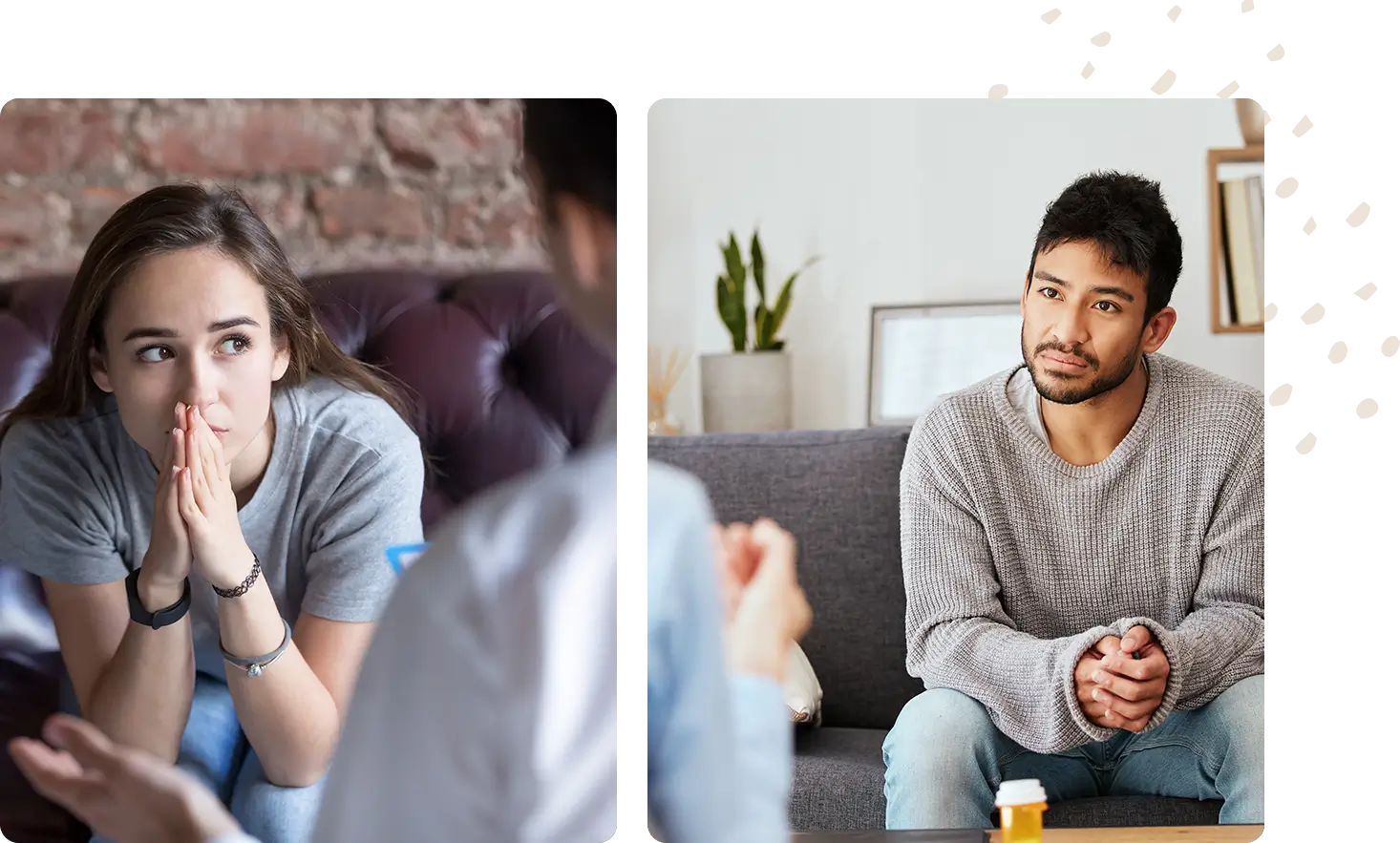 Two people in therapy sessions.