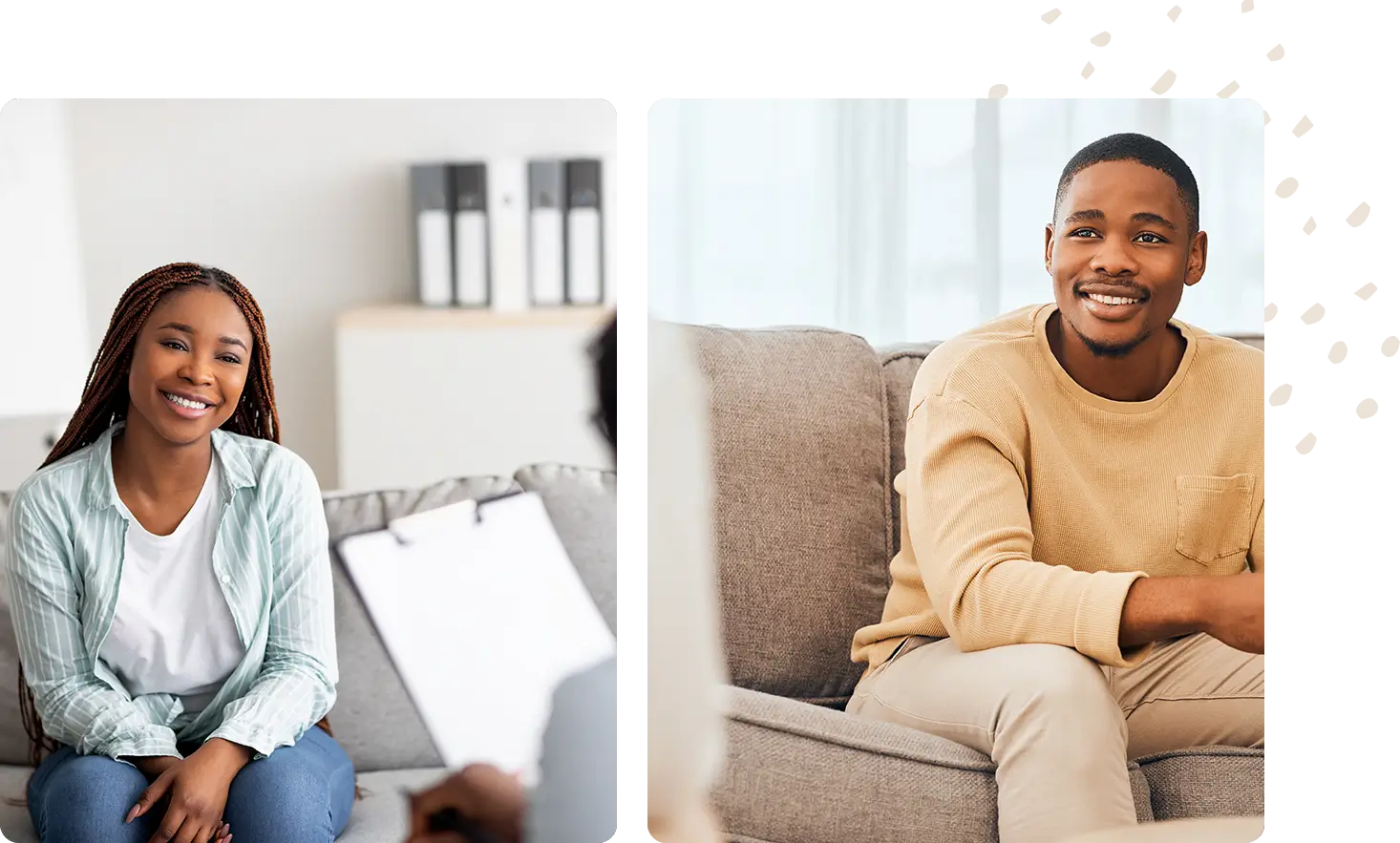 Smiling patients in therapy session.